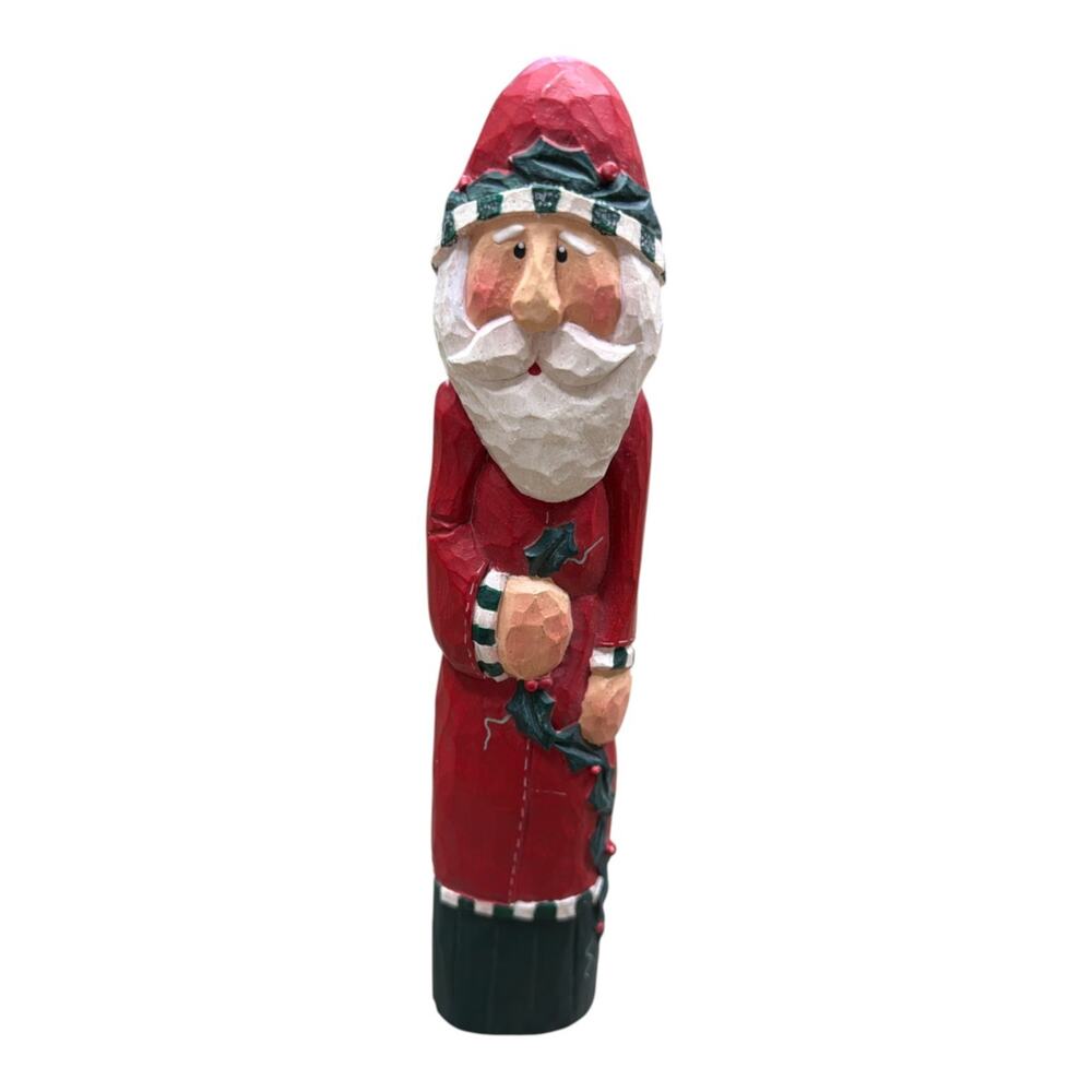 Vintage Folk Art Wooden Skinny Pencil Santa Christmas Carved Hand Painted Figure